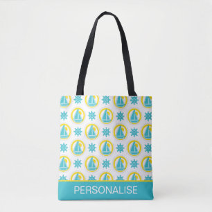 Bolsa Tote Padrão Náutico Amarelo-Cinto e Azul Personalizado