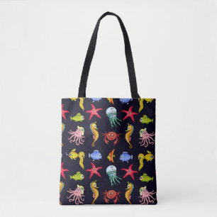 Bolsa Tote Padrão náutico fabuloso com um mar laranja diver