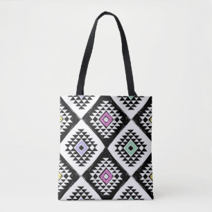 Bolsa Tote Padrão Navajo Tribal Branco Negro