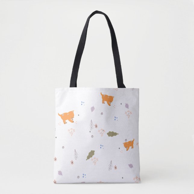 Bolsa Tote Padrão Orange Tabby and Leaves (Frente)
