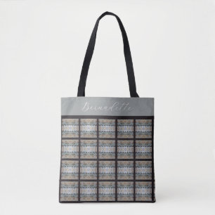 Bolsa Tote Padrão Original Cinza Azul Tan com Nome
