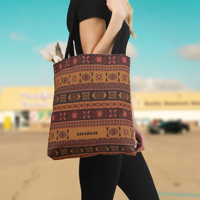 Bolsa Tote Padrão Ornamental Moderno Terracotta Tribal (Criador carregado)