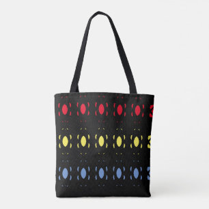 Bolsa Tote Padrão Oval Azul, Amarelo e Vermelho no Preto