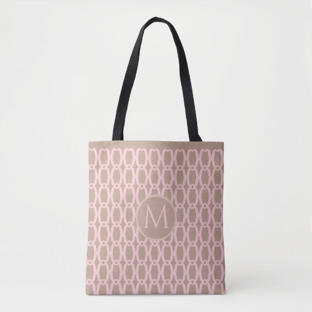 Bolsa Tote Padrão Oval Rosa Claro & Bege (Frente)