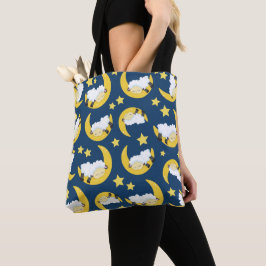 Bolsa Tote Padrão Ovino, Ovelhas Dormindo, Lua, Estrelas