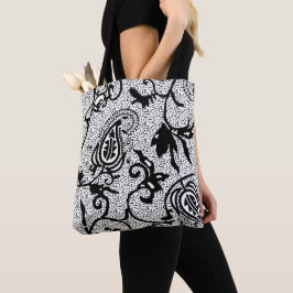 Bolsa Tote Padrão Paisley Preto Branco Floral Swirl | Decoraç