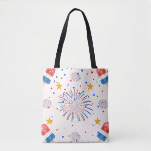 Bolsa Tote Padrão Patriótico de Pop de Gelo e Fireworks   Ver