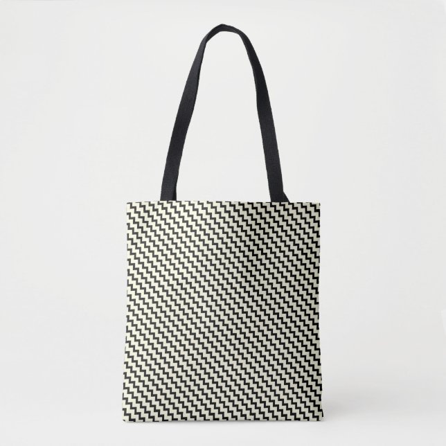 Bolsa Tote Padrão pequeno de quevão preto e creme (Frente)