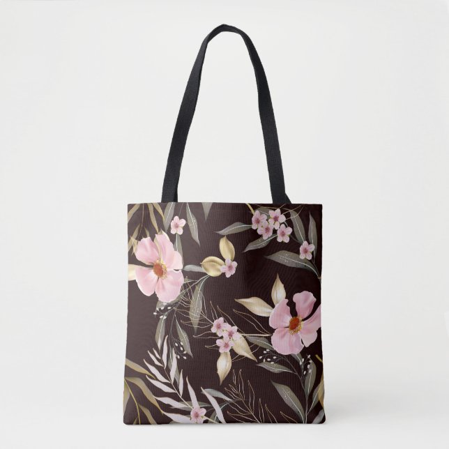 Bolsa Tote Padrão perfeito de vindima com folhas de ouro. Exó (Frente)
