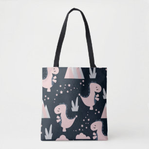 Bolsa Tote Padrão perfeito e bonito com dinossauros cor-de-r