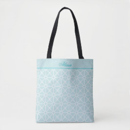 Bolsa Tote Padrão Personalizado Branco e Teal