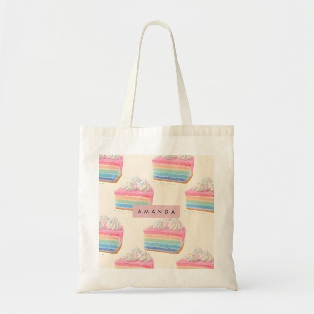 Bolsa Tote Padrão Personalizado De Bolo Do Arco-Íris (Frente)