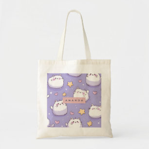 Bolsa Tote Padrão Personalizado de Chubby Cat & Pastel Star