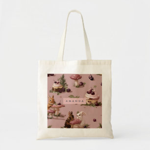 Bolsa Tote Padrão personalizado de Cupcake de coelho e berry 