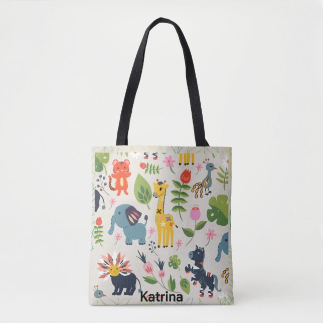 Bolsa Tote Padrão Personalizado de Folha de Pastel da Selva A (Frente)