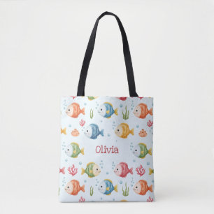 Bolsa Tote Padrão Personalizado de Peixes Tropicais Divertido