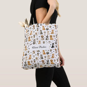 Bolsa Tote Padrão Personalizado de Pet & Café com Nome Custom