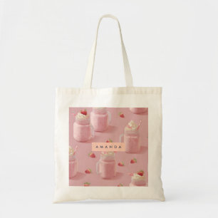 Bolsa Tote Padrão Personalizado Kawaii Strawberry Milkshake