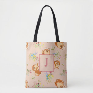 Bolsa Tote Padrão Pomerano Floral Cor-de-Rosa Esmagada Monogr