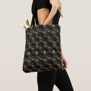 Bolsa Tote Padrão Preto Dourado De Couro Inclinado