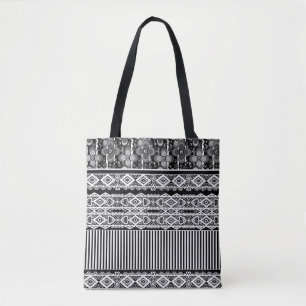 Bolsa Tote Padrão preto e branco com rendas e retalhos