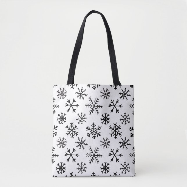Bolsa Tote Padrão preto e branco dos flocos de neve (Frente)