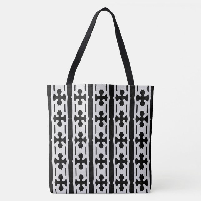 Bolsa Tote Padrão Preto e Prata Moderno (Frente)