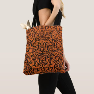 Bolsa Tote Padrão Preto Laranja Queimado Vintage William Morr