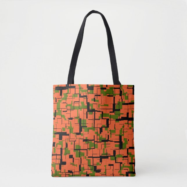 Bolsa Tote Padrão Preto Laranja Verde da Camo Digital (Frente)