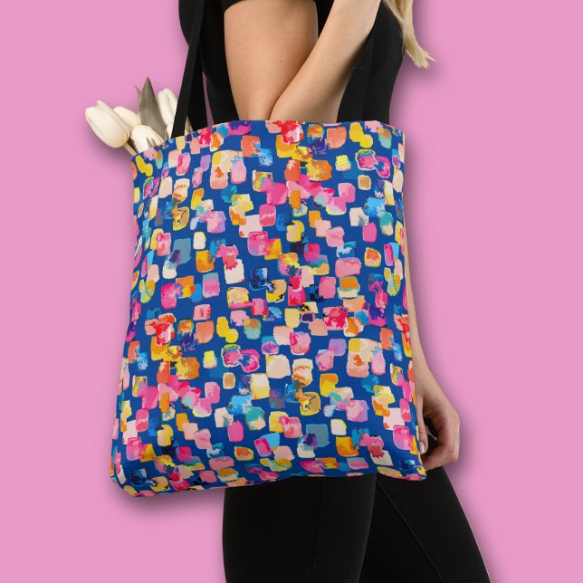 Bolsa Tote Padrão Quadrado Abstrato Pintado com Cores Vibrant (Colorful abstract squares all over print tote bag)