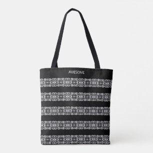Bolsa Tote Padrão quadrado abstrato prateado moderno a preto