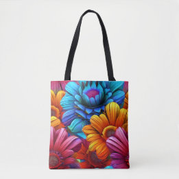 Bolsa Tote Padrão repetitivo de flores coloridas 3d