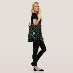 Bolsa Tote padrão retro abstrato de meio século preto