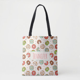 Bolsa Tote Padrão Retro de Donut Estilo Colorido Fofo
