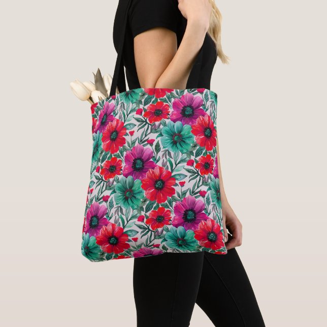 Bolsa Tote Padrão retro de moda russa floral (Close Up)