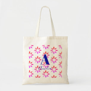 Bolsa Tote Padrão Retroativo da Aquarela Floral Monograma Ros