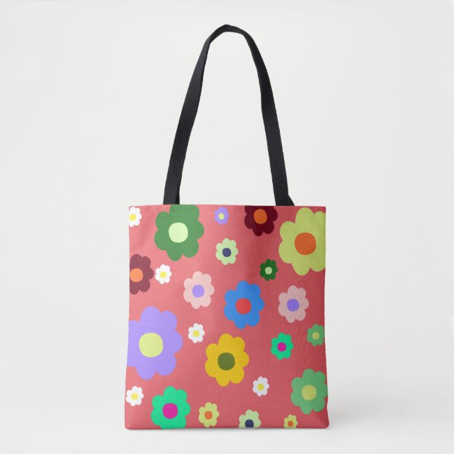 Bolsa Tote Padrão Retroativo Y2K das Flores de Mola (Frente)