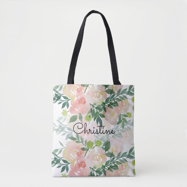 Bolsa Tote padrão romântico das flores aquáticas (Frente)