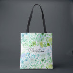 Bolsa Tote padrão romântico de flores azuis-d'água<br><div class="desc">saco personalizado de flores de aquarela</div>