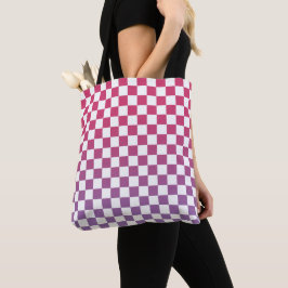 Bolsa Tote Padrão rosa a roxo e branco verificado
