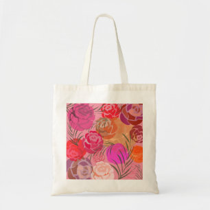 Bolsa Tote Padrão rosa com flores e plantas
