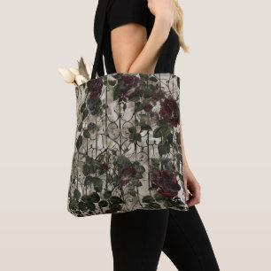 Bolsa Tote Padrão Rosa de Jardim Gótico Vitoriano