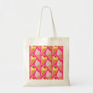 Bolsa Tote Padrão rosa Kawaii com sorvete de morango