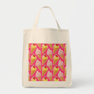 Bolsa Tote Padrão rosa Kawaii com sorvete de morango
