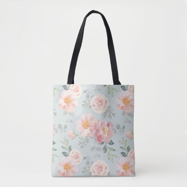 Bolsa Tote Padrão Rosa Rosa Rosa Rosa Pastel Garden (Frente)
