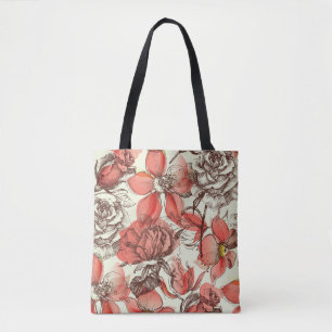 Bolsa Tote Padrão Rosa vermelha do Estilo Retroativo