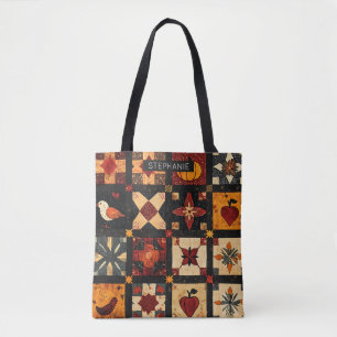 Bolsa Tote Padrão Rustic Autumn Patchwork Quilt   Farmhouse