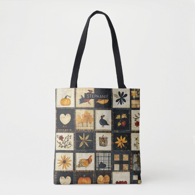 Bolsa Tote Padrão Rustic Autumn Quilt | Patchwork de fazenda (Frente)