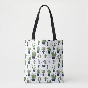 Bolsa Tote Padrão Rustic Dark Green Cactus Desert