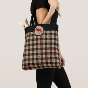 Bolsa Tote Padrão Rustic Red Black Buffalo Xadrez Moose